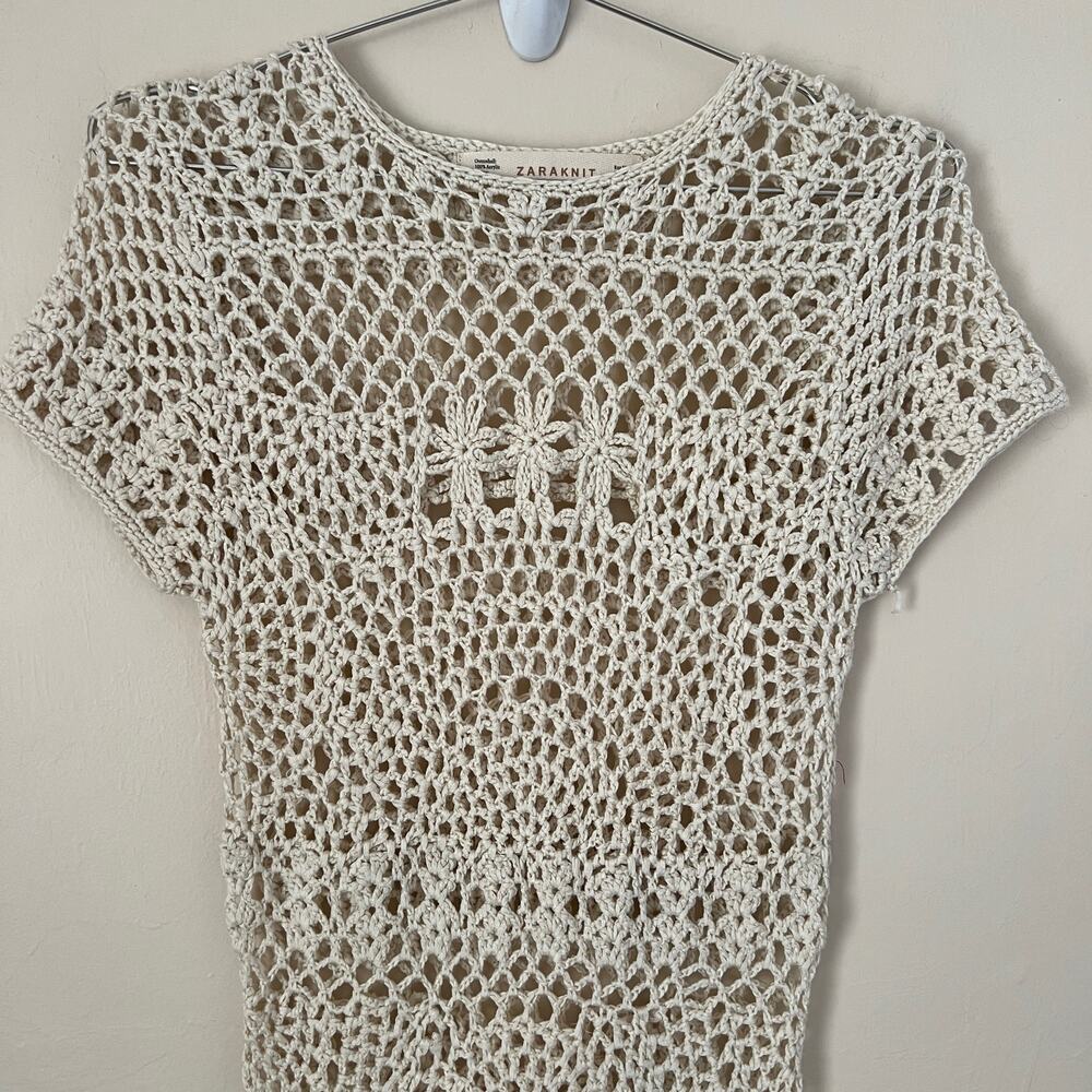ZARA Ecru Cream Crochet Dress Size M - Picture 3 of 9
